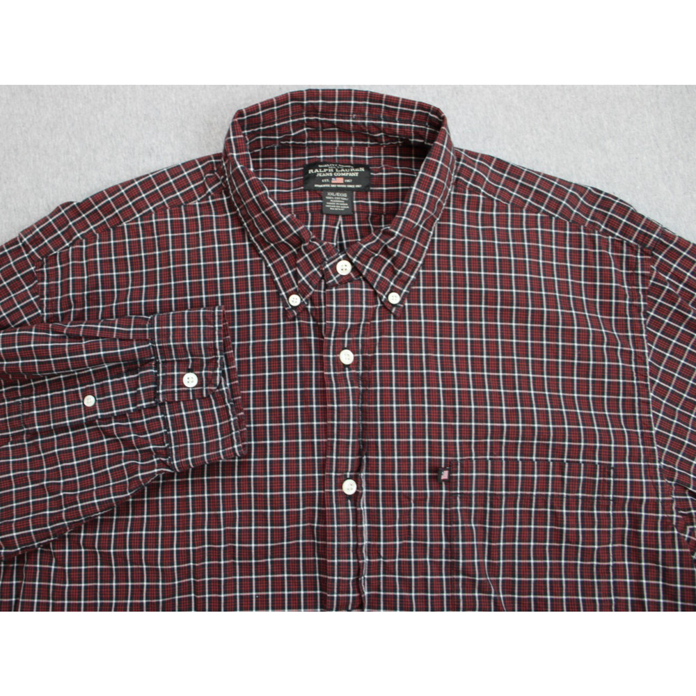 Ralph Lauren Jeans Co Shirt Men’s XXL Plaid‎ 100% Cotton Long Sleeve Button Down